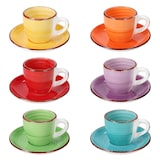 thumbnail of 6er Set Uni bunt Espressotassen mit Untertassen bunt 80ml Steingut 6 Pers Mokka