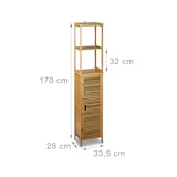 thumbnail of Relaxdays Badregal Bambus mit 5 Ablagen, Standregal mit Schranktür HxBxT: 170 x 33,5 x 28 cm, Badschrank stehend, natur