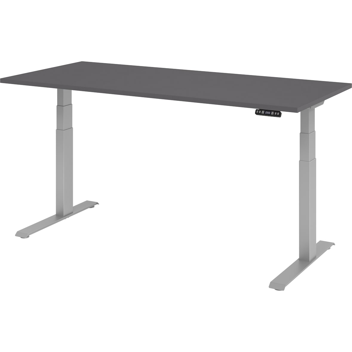 bümö elektrisch höhenverstellbarer Schreibtisch 180x80 cm in graphit, Gestell silber mit Memory-Steuerung, elektrischer Bürotisch höhenverstellbar