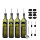 thumbnail of Olieflessen - 4 Delige Set - 500ML - Groen - Met RVS Schenktuit, Trechter, Stickers & Stift - Olie- en Azijnstel - Glazen Oliefles - Olijfolie Fles