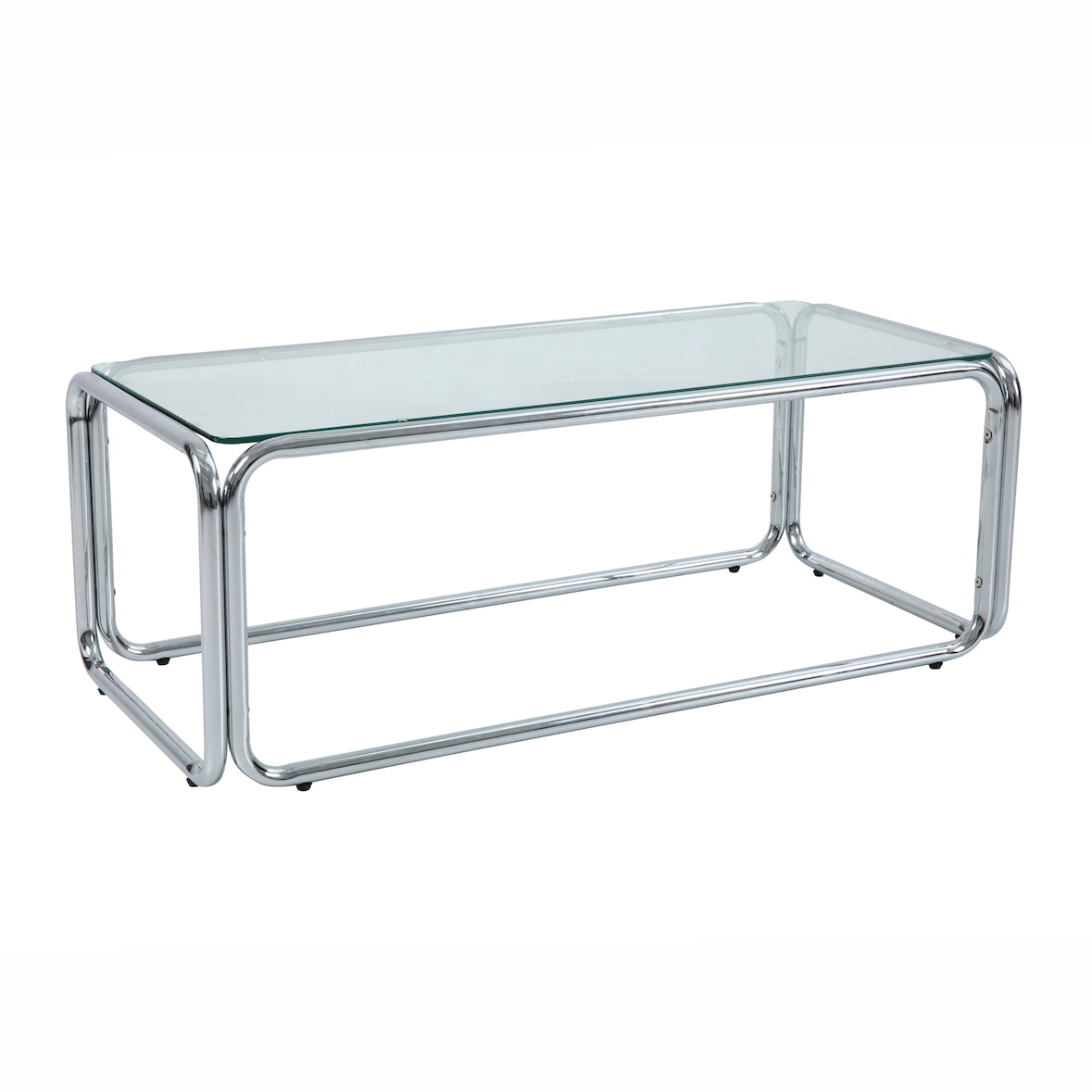 Oviala Mesa de centro rectangular de 110 cm de largo en metal y vidrio transparente