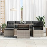 thumbnail of vidaXL Garten-Sofa-Set mit Speicher 7 pcs Grau Poly Rattan