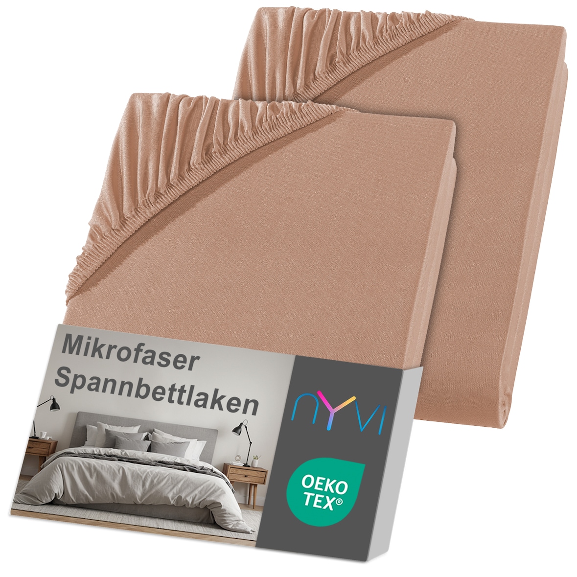 Spannbettlaken DreamScience Mikrofaser - Weich & Anschmiegsam, Rundumgummizug, Bügelfrei 140x200 - 160x200 cm (2er Pack) nougat