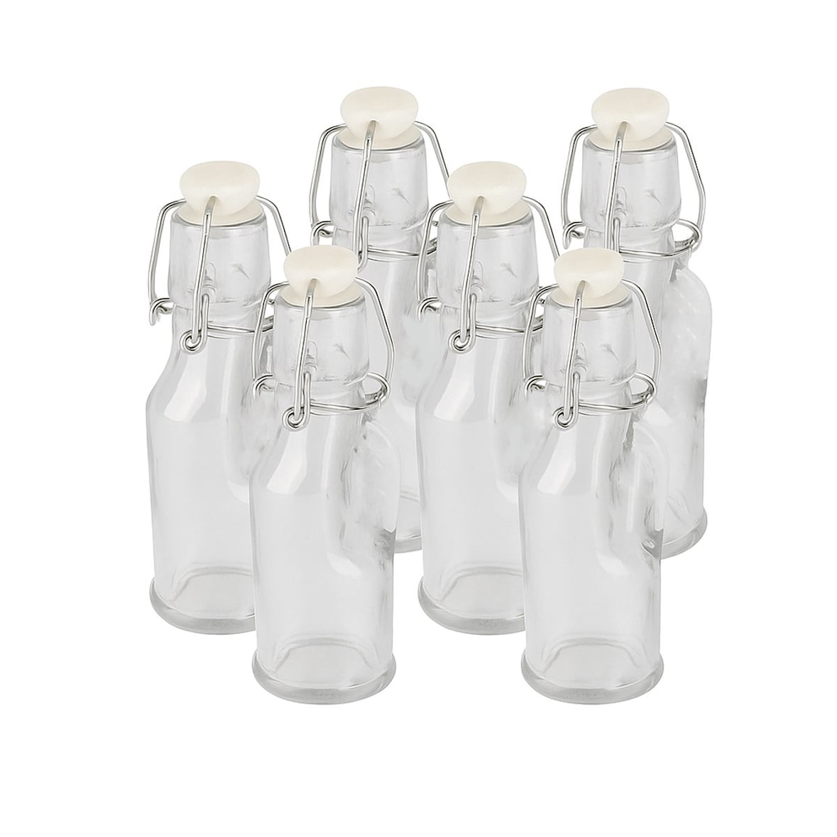 Mini Glazen Beugelflessen - Set van 6 - 70 ml - Transparant