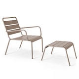 thumbnail of Taupe metalen fauteuil en voetensteun