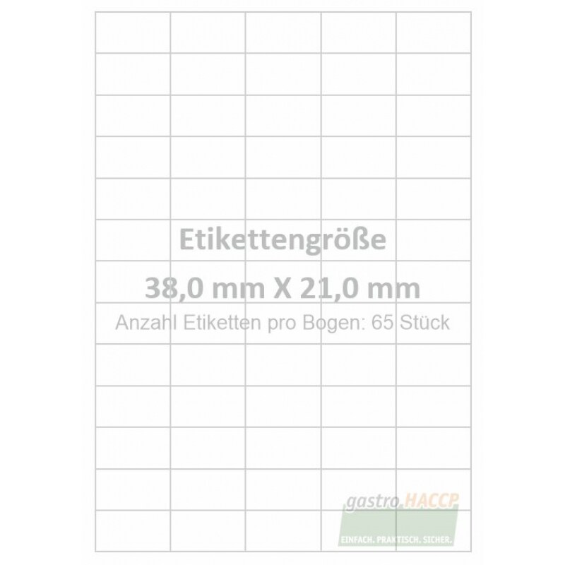 Wasser auflösbare Etiketten 38,0 x 21,0 mm(Anzahl Bögen /VPE: 25)