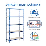 thumbnail of SimonRack Metallregal, 1800x800x400 mm, 5 Ebenen, Metallboden, 180 kg Biegepunkt, Blau/Weiss - Simonclick