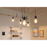thumbnail of Pendelleuchte HWC-H85, Hängelampe Hängeleuchte, Industrial Metall höhenverstellbar schwarz ~ 5x Gitterlampenschirm