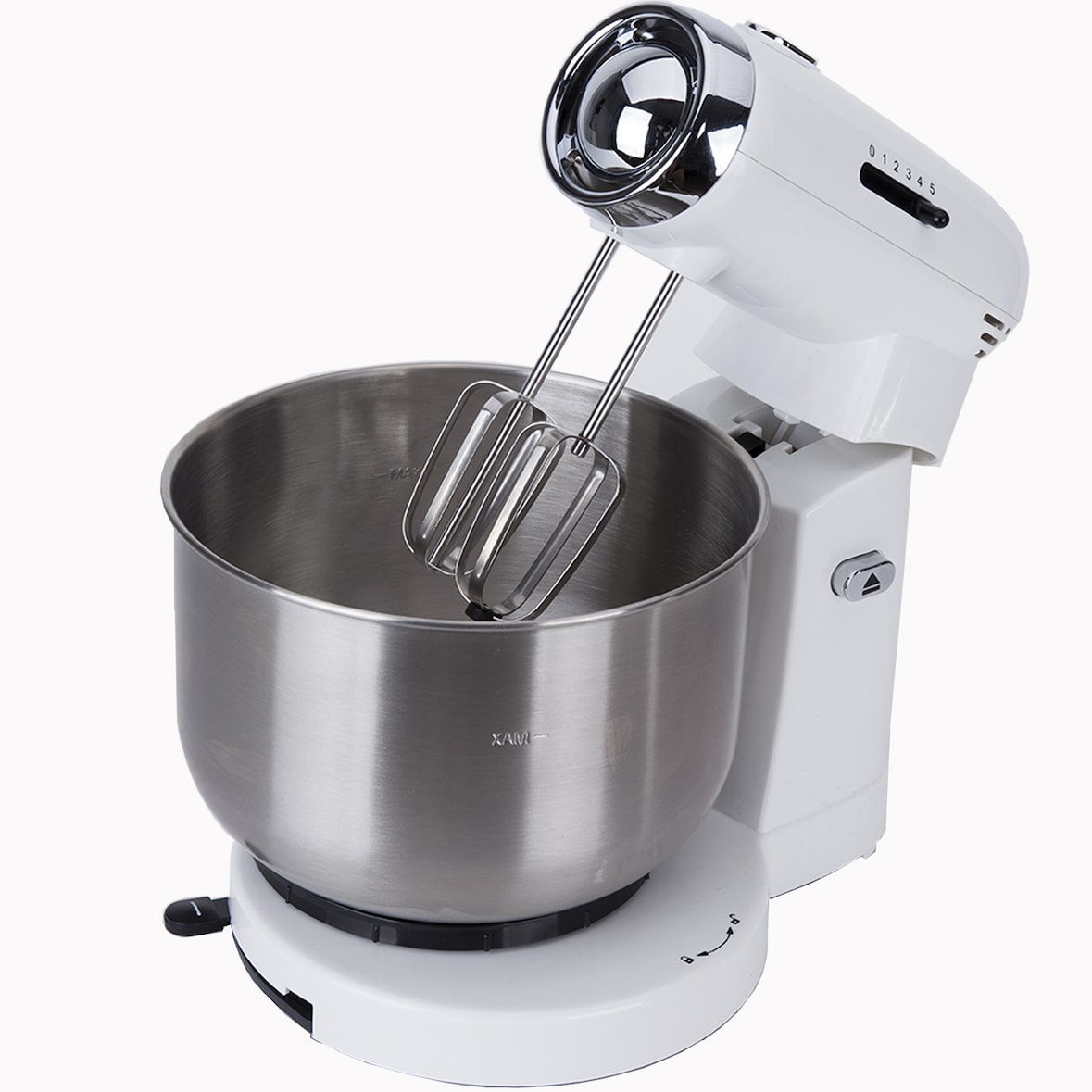 Amasadora y mezcladora Jata MZ670 con bol de acero inoxidable de 3,5 l. 5 velocidades. Base giratoria. 2 espirales para amasar y 2 varillas