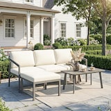thumbnail of 3-teiliges Gartenmöbel-Set für den Außenbereich mit 3-Sitzer-Sofa, Fußhocker, Couchtisch und Kissen in Braun und Beige