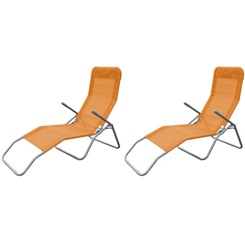 2er Set Siestaliege Kippliege Sonnenliege Strandliege Garten klappbar orange