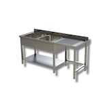 thumbnail of Lavatoio su gambe a 2 vasche. Sgocciolatoio per inserimento pattumiera. Prof. 70 - 200x70x85H, AISI 304, Sgocciolatoio DESTRO, SENZA ruote