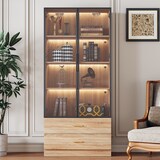 thumbnail of Badezimmerschrank mit Lichtleiste 75x40x190 cm, 2 großen Schubladen und 2 Türen, Glasfront, modernes Design, braun