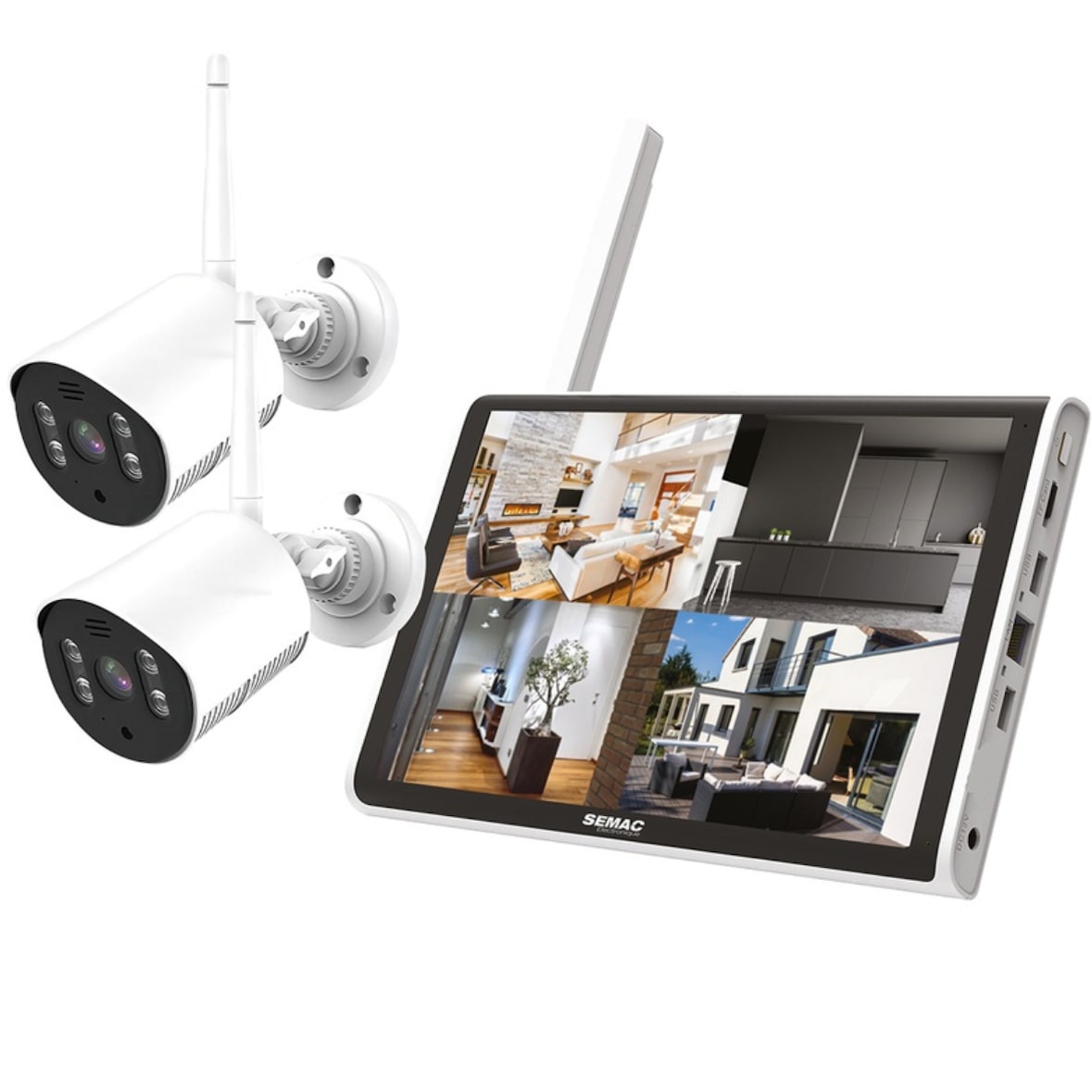 Semac Kit 2x Cameras Pro Vidéo Surveillance Full Hd 1080p Avec Ecran 10" 25cm Sans Fil Usage Non Intensif Semac