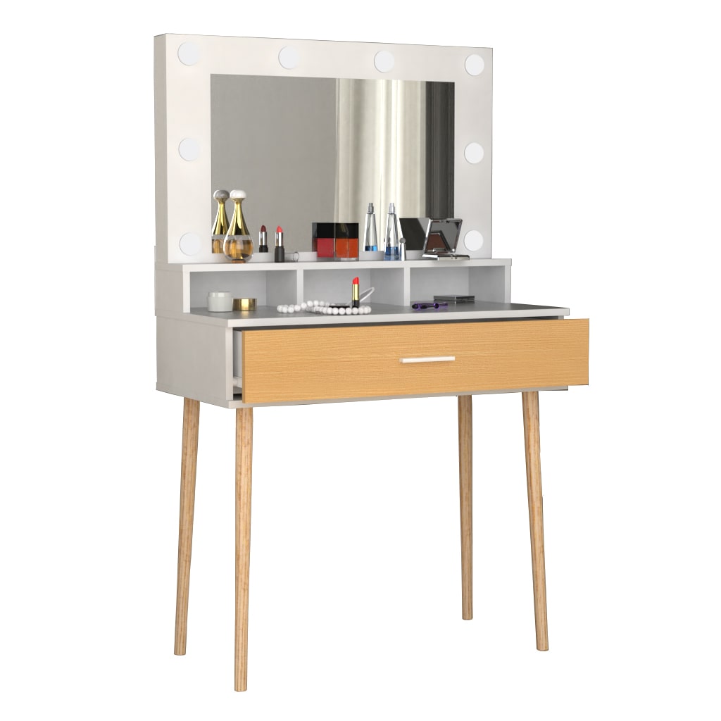 VCM Schminktisch Lindas Weiß / Honig-Eiche H. 133 x B. 80 x T. 40 cm