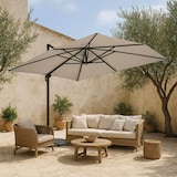 thumbnail of Vrijhangende parasol 3×4 m kantelbaar, draaibaar en met 4 vulbare tegels van wit aluminium