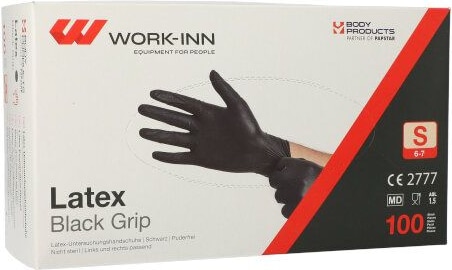 100 WORK-INN/PS Handschuhe, Latex puderfrei Black Grip schwarz Größe S