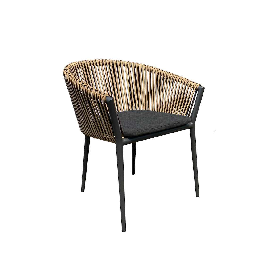 METRO PROFESSIONAL  Fauteuil de terrasse TRIBU, empilable, aluminium / rotin PE, 63 x 63 x 76 cm, coussin inclus, gris foncé