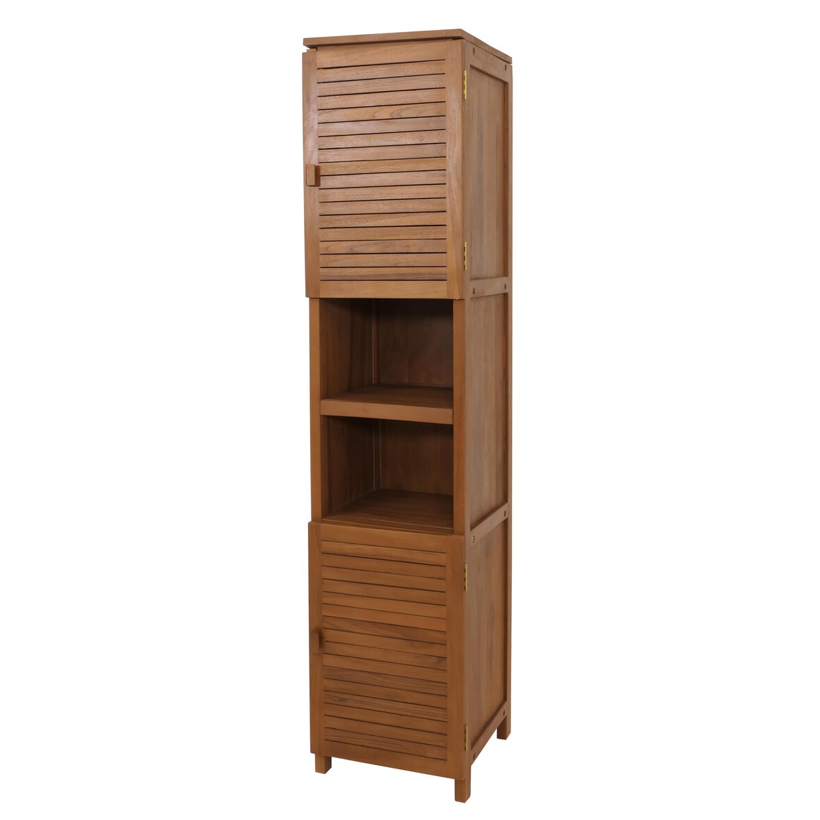 Teak-Hochschrank HWC-M87, Badschrank Badregal Badezimmer, hochwertiges B-Grade-Teak (Kernholz, 20-30 Jahre), 180x40cm