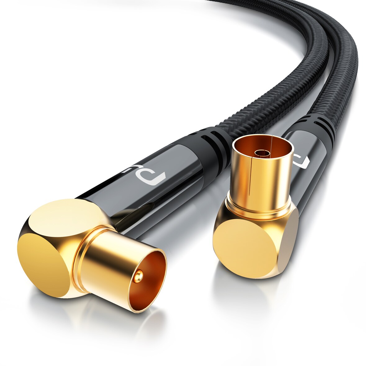 Primewire HDTV Antennenkabel gewinkelt mit Braiding - 2-fach Schirmung - Stoffummantelung - 75 Ohm / 135 dB - 3 m