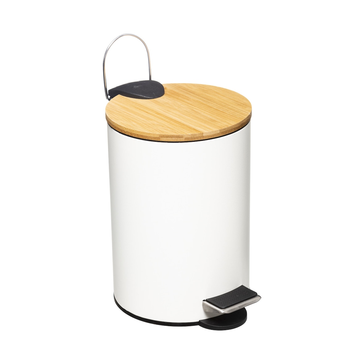 Caixote do lixo de pedal FIVE 3 L com tampa de bambu branco moderno