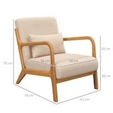 thumbnail of HOMCOM Poltrona Sala de Estar Nórdica Acolchoada com Apoio para os Braços e Estrutura de Madeira de Borracha 61x78x76 cm Bege