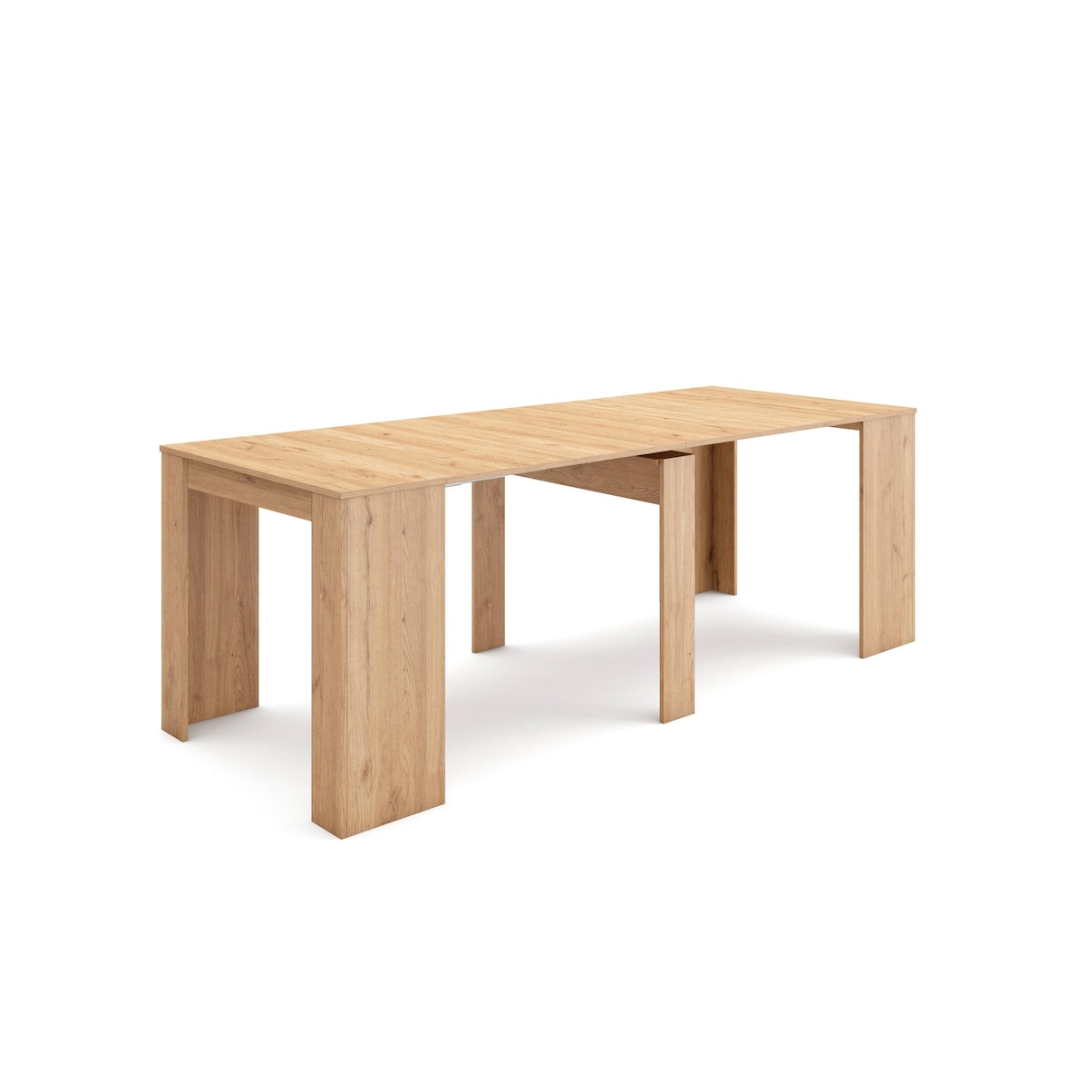 Mesa consola de comedor extensible hasta 222cm,  color roble claro, Dimensiones cerrada: 90x58x77cm de alto.  _ 235R2018