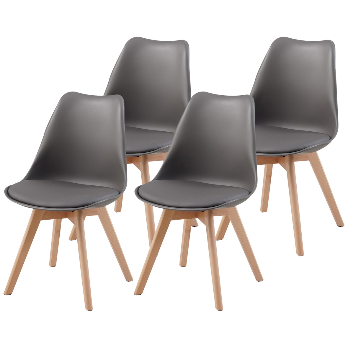 Albatros Esszimmerstühle 4er Set AARHUS, Grau - Beine aus Buche Massiv-Holz, Skandinavisches Retro-Design, bequemer Schalenstuhl