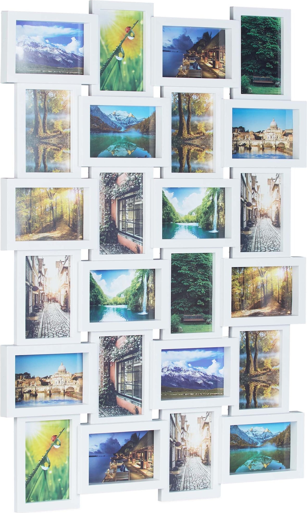 Relaxdays Bilderrahmen, Collage für 24 Bilder, 10x15 cm, Hoch- & Querformat, Fotorahmen Wand, H x B: 59 x 86 cm, weiß