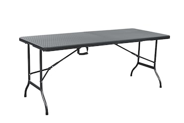 METRO PROFESSIONAL Mesa de banquete dobrável Vanimo, aço, tampo de mesa em HDPE, aspeto de rotim, 180 x 75 cm, preto