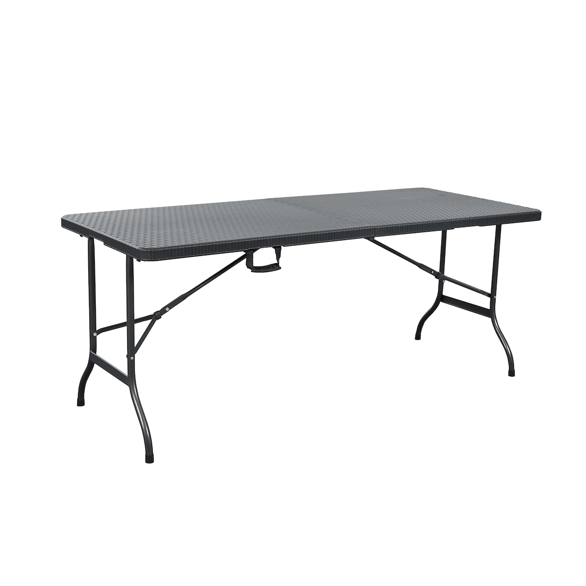 METRO PROFESSIONAL Banketttisch klappbar Vanimo, Stahl, HDPE-Tischplatte, Rattan Optik, 180 x 75 cm, schwarz