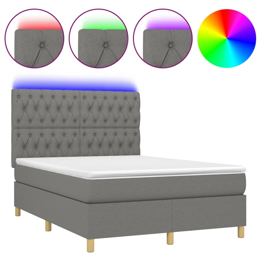vidaXL Boxspringbett mit Matratze & LED Dunkelgrau 140x190 cm Stoff