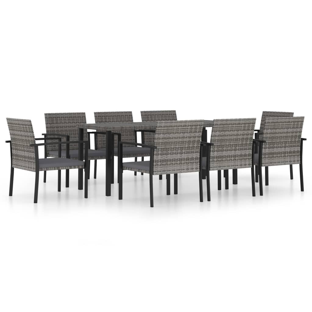 Helloshop26 - 9-teiliges Garten-Essset aus grauem Rattan-Kunstharz 02_0014128