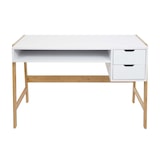 thumbnail of Bureau HWC-K12, bureautafel computerwerktafel, lade, bamboe 76x115x58cm ~ wit