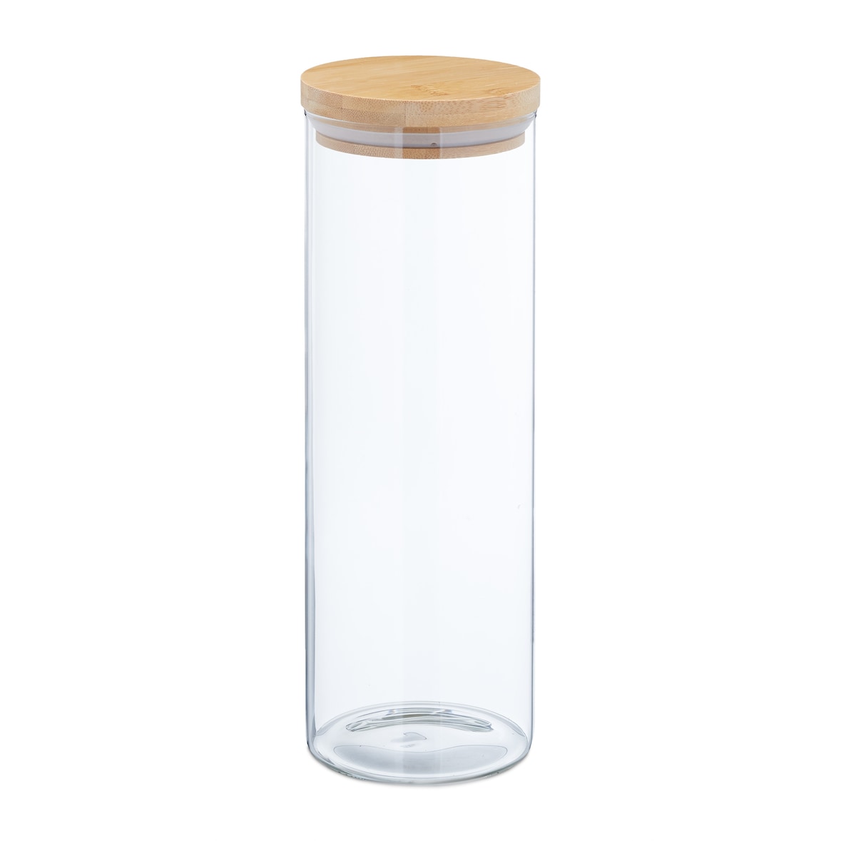 Relaxdays Vorratsgläser mit Bambusdeckel, 3er Set, runde Vorratsdosen aus Glas, 1600 ml, luftdicht, transparent/natur