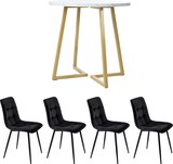 thumbnail of Essgruppe 5-teilig rund 75x80x80 cm Weiß+Schwarz+Gold MDF Tischplatte Marmormuster mit 4 Samtstühlen Metallgestell verstellbare Füße