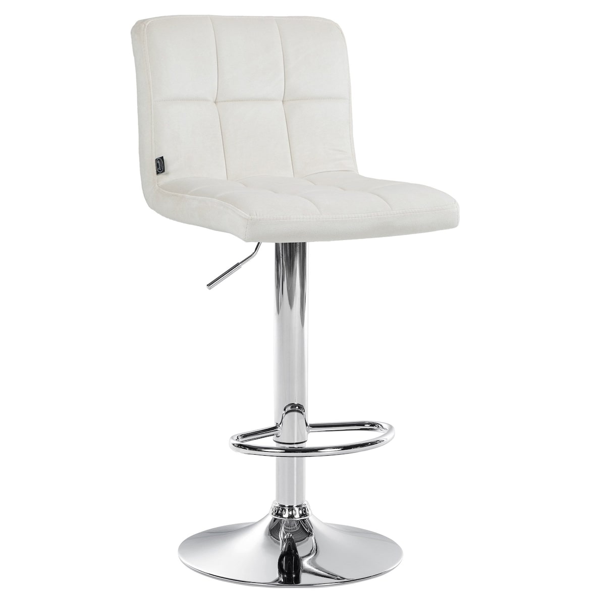 Décoshop26 - Barkruk/kinderstoel x 1 met decoratieve vierkante stiksels crèmekleurige fluwelen zitting chromen metalen poten 10_0005324