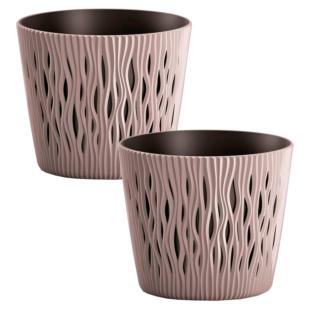 WellHome - Set mit 2 Pflanztöpfen 1,7L Sandy Round Ø15,8 cm/Stück in Mocca