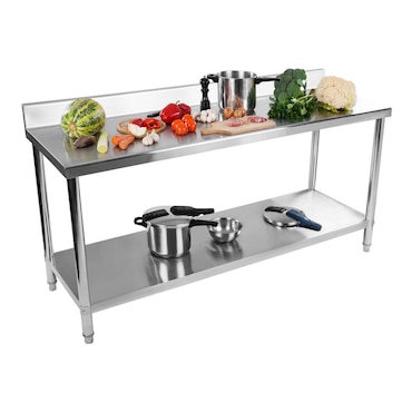 Royal Catering - RVS werktafel - ECO - 180 x 60 cm - 400 kg - achterwand -