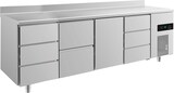 thumbnail of Gastro Kühltisch 2 Schubladen mittig je 3 Schubladen links&rechts 1 Tür Mitte, Aufkantung,  2330x700x850mm -2/+8°C 632l