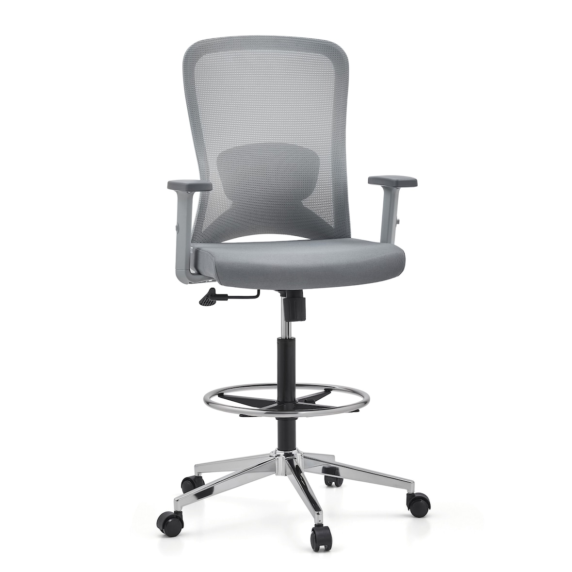 Werkstoel / barkruk TOP WORK 44 W Zitting stof / rugleuning gaas grijs hjh OFFICE