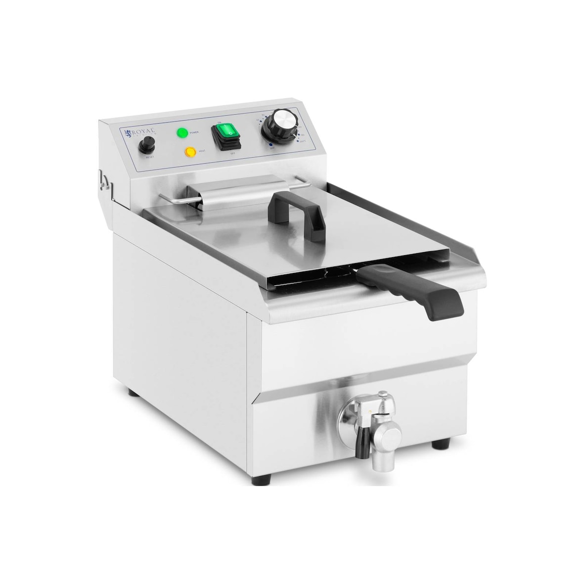 Royal Catering Friggitrice professionale elettrica da banco - 9 L - 3000 W - Rubinetto di scarico - Zona fredda