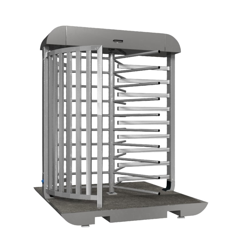 Drehkreuz, feuerverzinkt, für Veranstaltungen, Baustellen, uvm., Maße (LxBxH): 2 x 1,93 x 2,41 m, mit Betonfundament, Korpus Stahl/Edelstahl