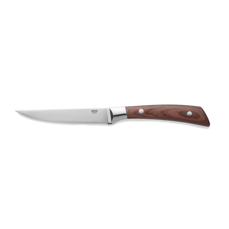 12x Steakmesser Set CARLOS mit rotem Pakkaholzgriff, 24 cm, Set, Klingenstahl 420, Holz