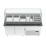 thumbnail of Gastronics Salattheke Premium – Kühltheke mit schwarzem Compact im Marmor-Design, Fischgrätenverkleidung LED 5x GN 1/1 und 2 Türen 174 x 70 x 125 cm