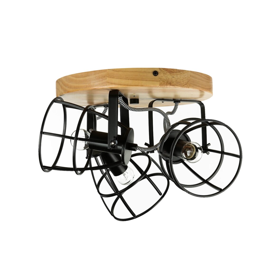 Licht-Erlebnisse Deckenstrahler DYK Holz Metall drehbar schwenkbar 3-flammig E14 Retro Design Deckenlampe Schlafzimmer, AD133-20-66