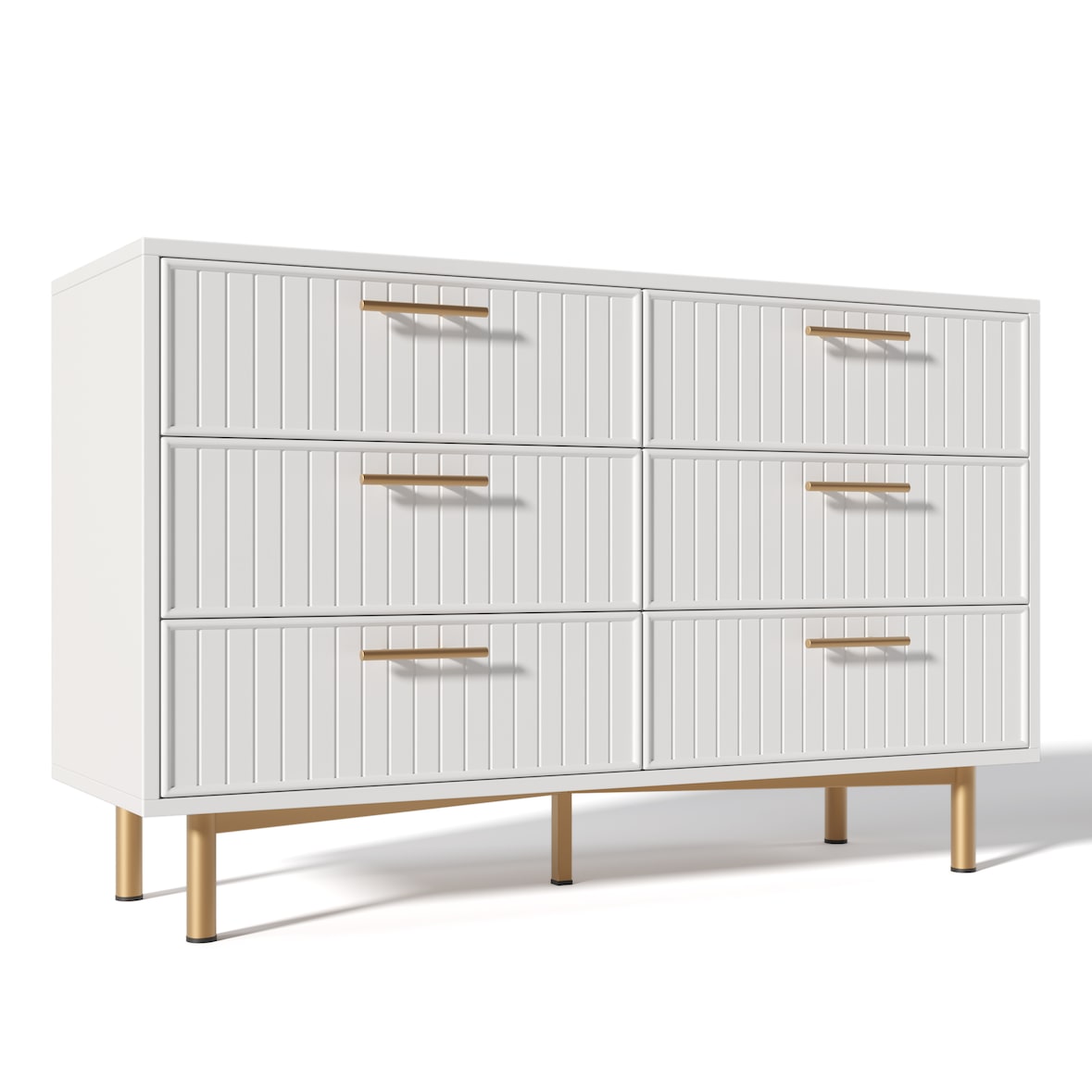 Merax Schubladenkommode Kommode mit 6 Schubladen, Weiß Sideboard Highboard für Schlafzimmer & alle Wohnräume