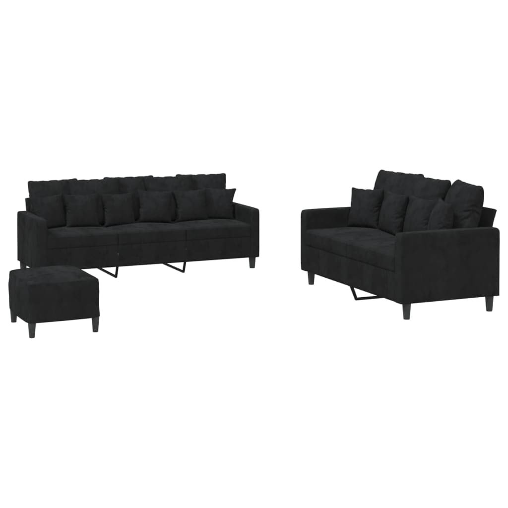 vidaXL 3-tlg. Sofagarnitur mit Kissen Schwarz Samt