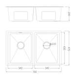 thumbnail of Gasfrit - Keukenspoelbak met 2 bakken, met sifon, voor werkblad van roestvrij staal kleur zwart, één spoelbak, 760 x 470 x 200 mm