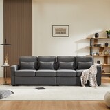 thumbnail of Merax 4-Sitzer-Sofa aus Leinenstoff, mit Armlehnentaschen und 4 Kissen, Sofa im einfachen Stil, geeignet für Wohnzimmer, Wohnung und Büro, Dunkelgrau